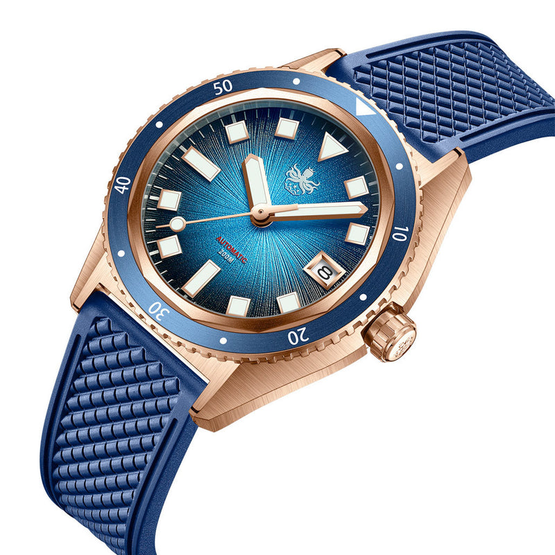 PHOIBOS Argo Bronze Automatic Dive Watch with Spiral Sunray Blue Dial #PY057B