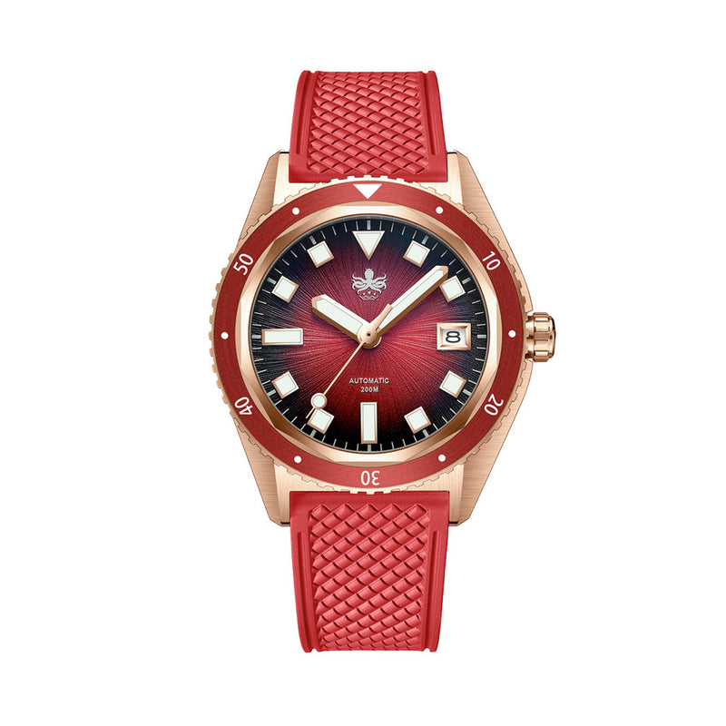 PHOIBOS Argo Bronze Automatic Dive Watch with Spiral Sunray Red Dial #PY057D