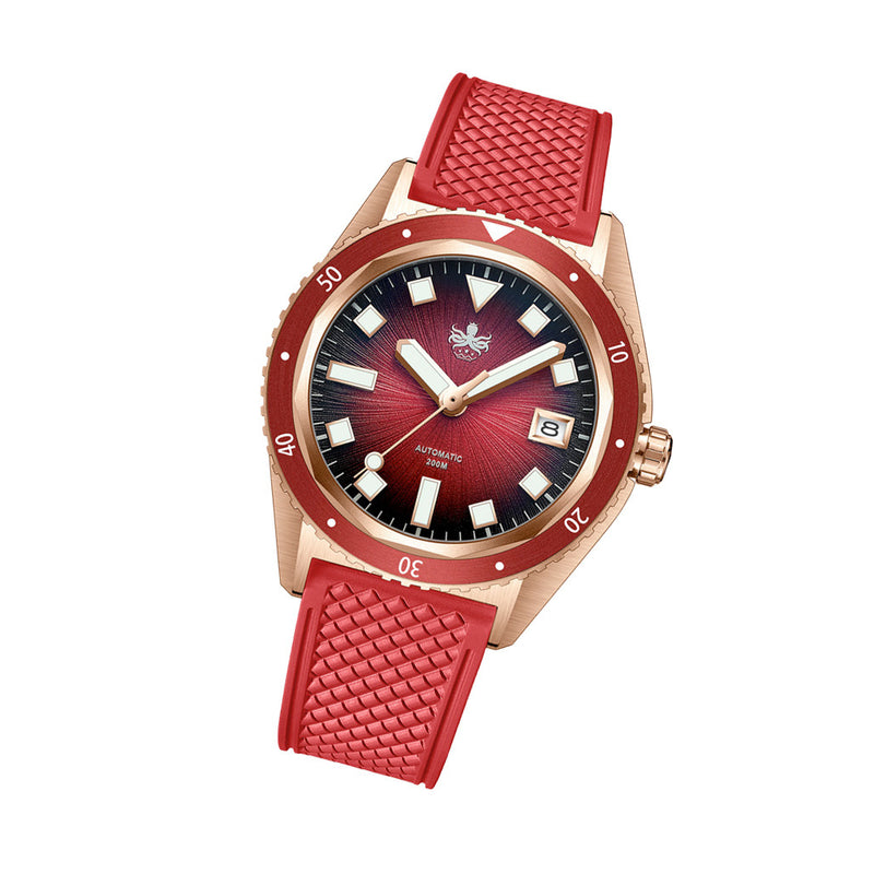 PHOIBOS Argo Bronze Automatic Dive Watch with Spiral Sunray Red Dial #PY057D