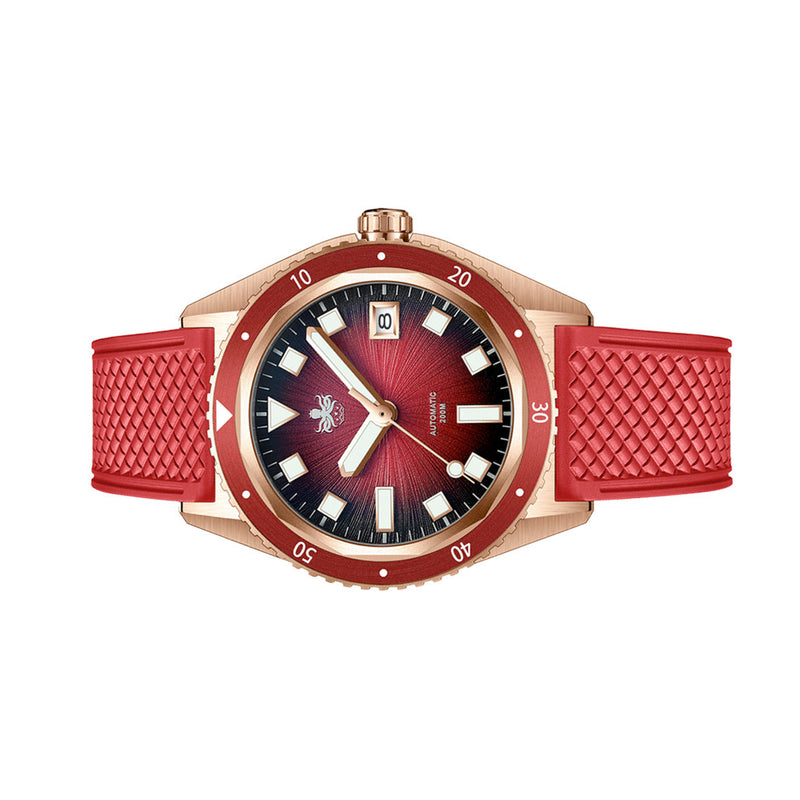 PHOIBOS Argo Bronze Automatic Dive Watch with Spiral Sunray Red Dial #PY057D