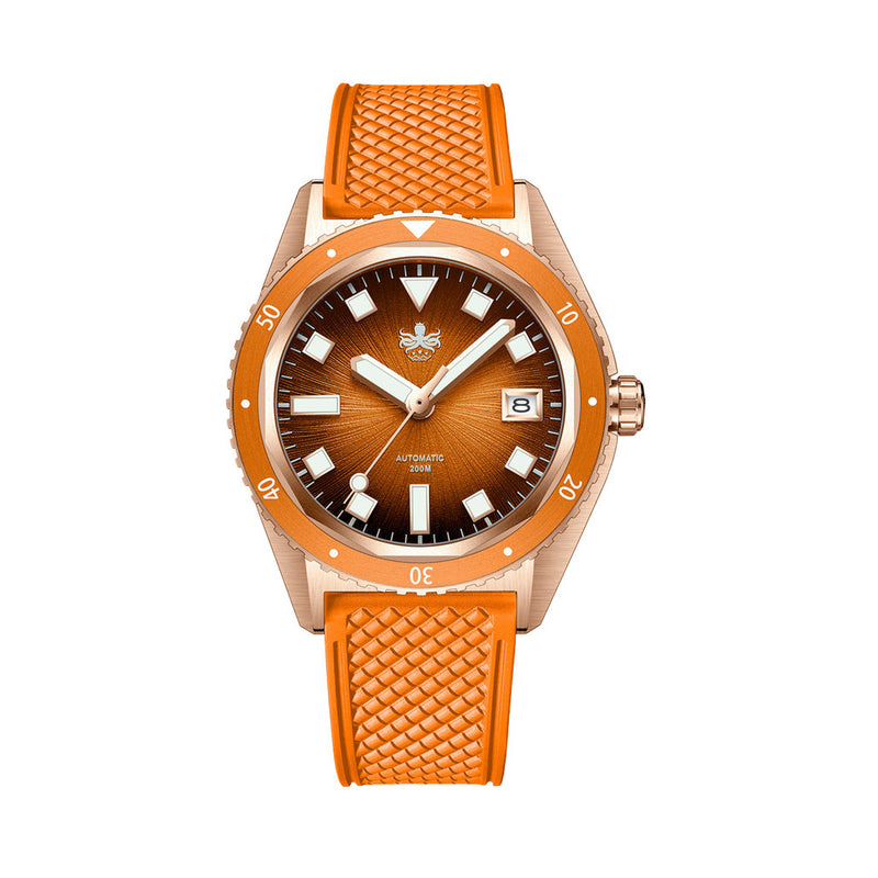 PHOIBOS Argo Bronze Automatic Dive Watch with Spiral Sunray Orange Dial #PY057G