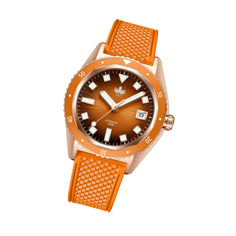 PHOIBOS Argo Bronze Automatic Dive Watch with Spiral Sunray Orange Dial #PY057G