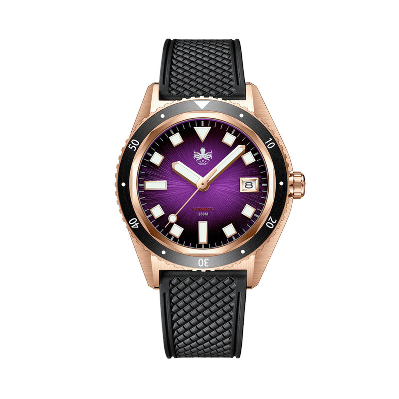 PHOIBOS Argo Bronze Automatic Dive Watch with Spiral Sunray Purple Dial #PY057H