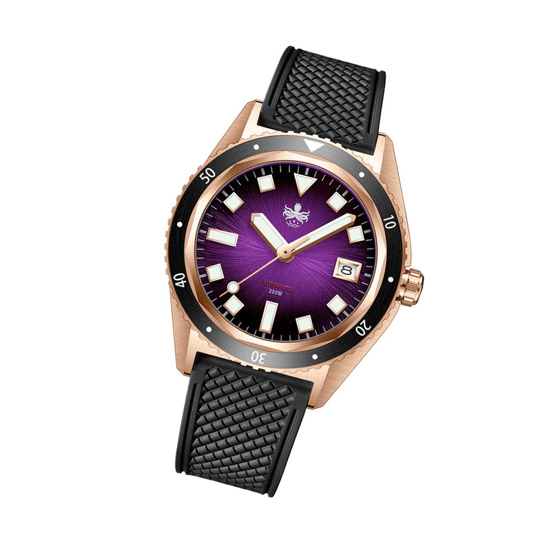 PHOIBOS Argo Bronze Automatic Dive Watch with Spiral Sunray Purple Dial #PY057H