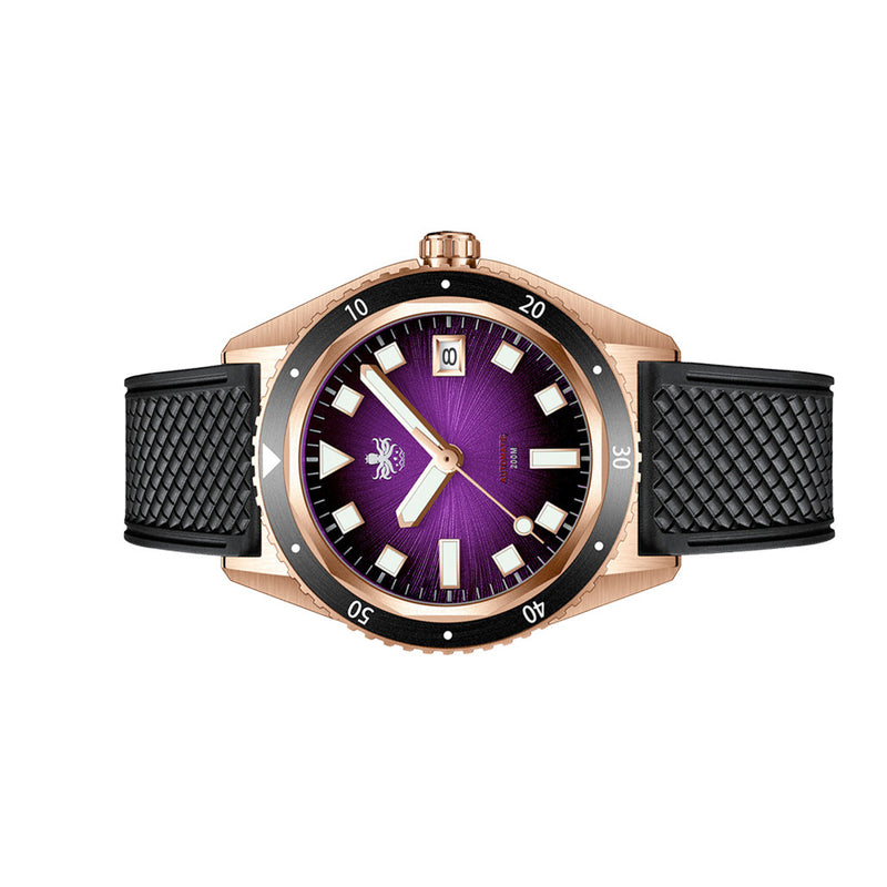 PHOIBOS Argo Bronze Automatic Dive Watch with Spiral Sunray Purple Dial #PY057H