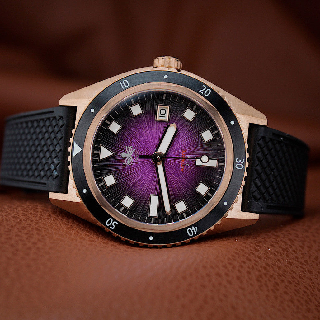 PHOIBOS Argo Bronze Automatic Dive Watch with Spiral Sunray Purple