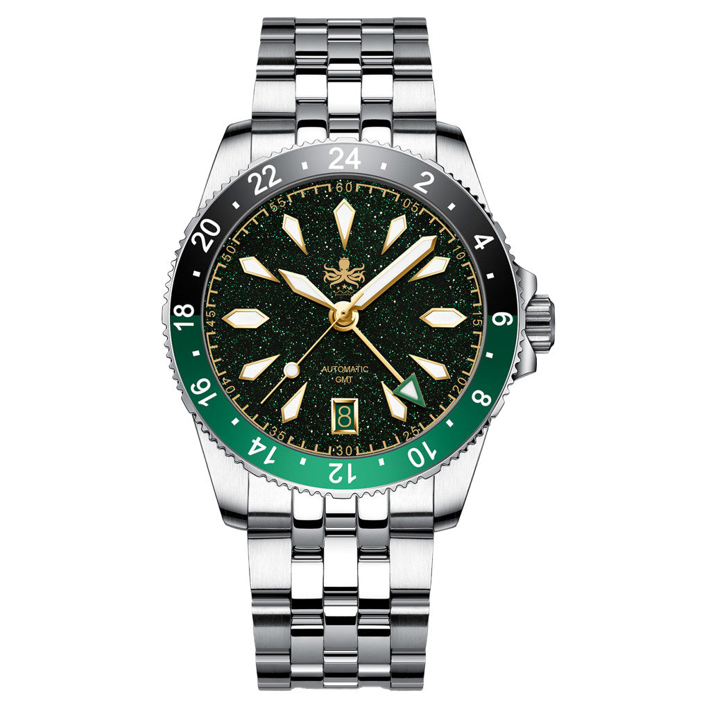 Phoibos Voyager GMT Automatic Watch with Green Aventurine Dial