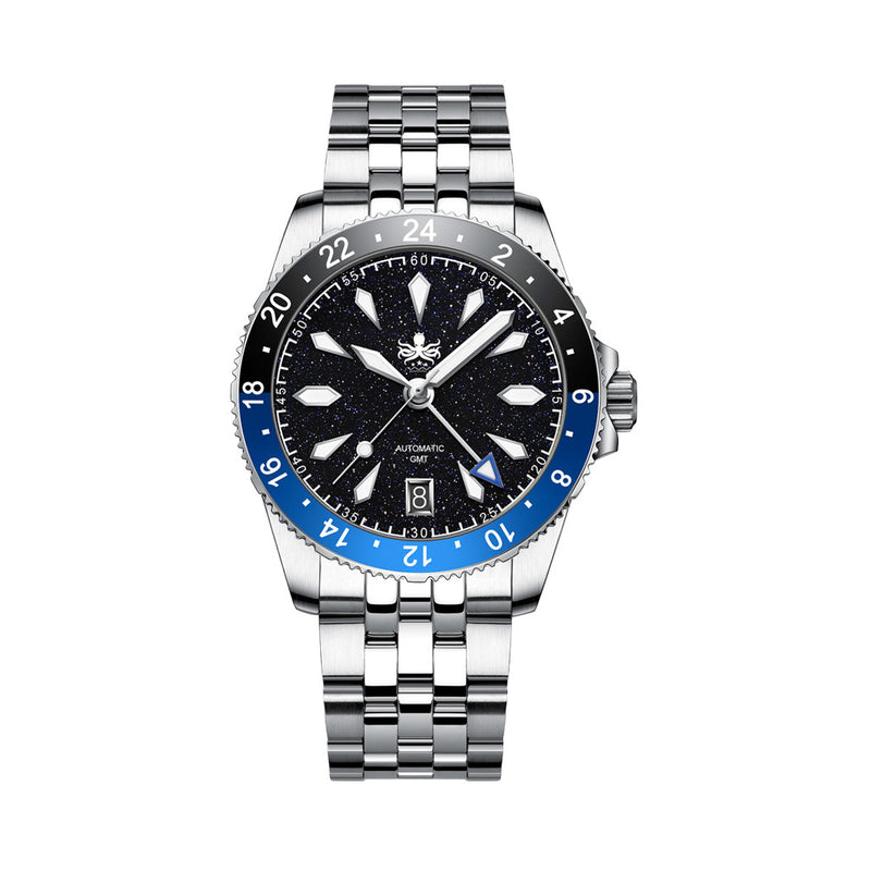 Phoibos Voyager GMT Automatic Watch with Dark Blue Aventurine Dial #PY058B