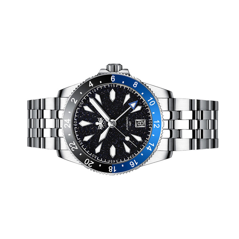 Phoibos Voyager GMT Automatic Watch with Dark Blue Aventurine Dial #PY058B