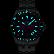 Phoibos Voyager GMT Automatic Watch with Dark Blue Aventurine Dial #PY058B