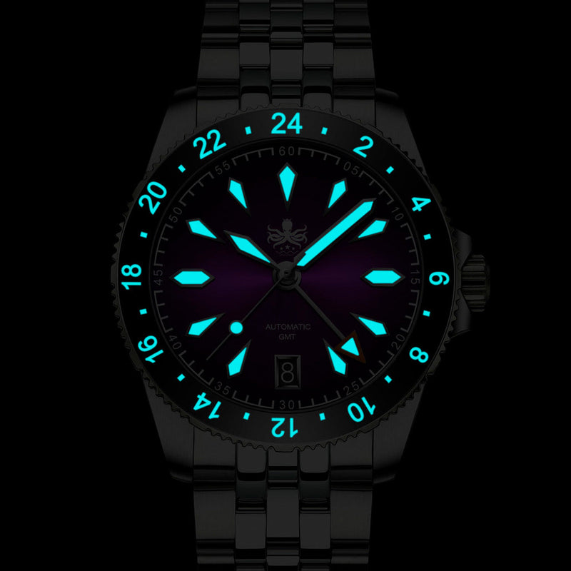 Phoibos Voyager GMT Automatic Watch with Dark Blue Aventurine Dial #PY058B