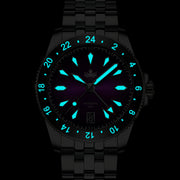 Phoibos Voyager GMT Automatic Watch with Burgundy Sunray Dial #PY058D
