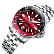 Phoibos Voyager GMT Automatic Watch with Burgundy Sunray Dial #PY058D
