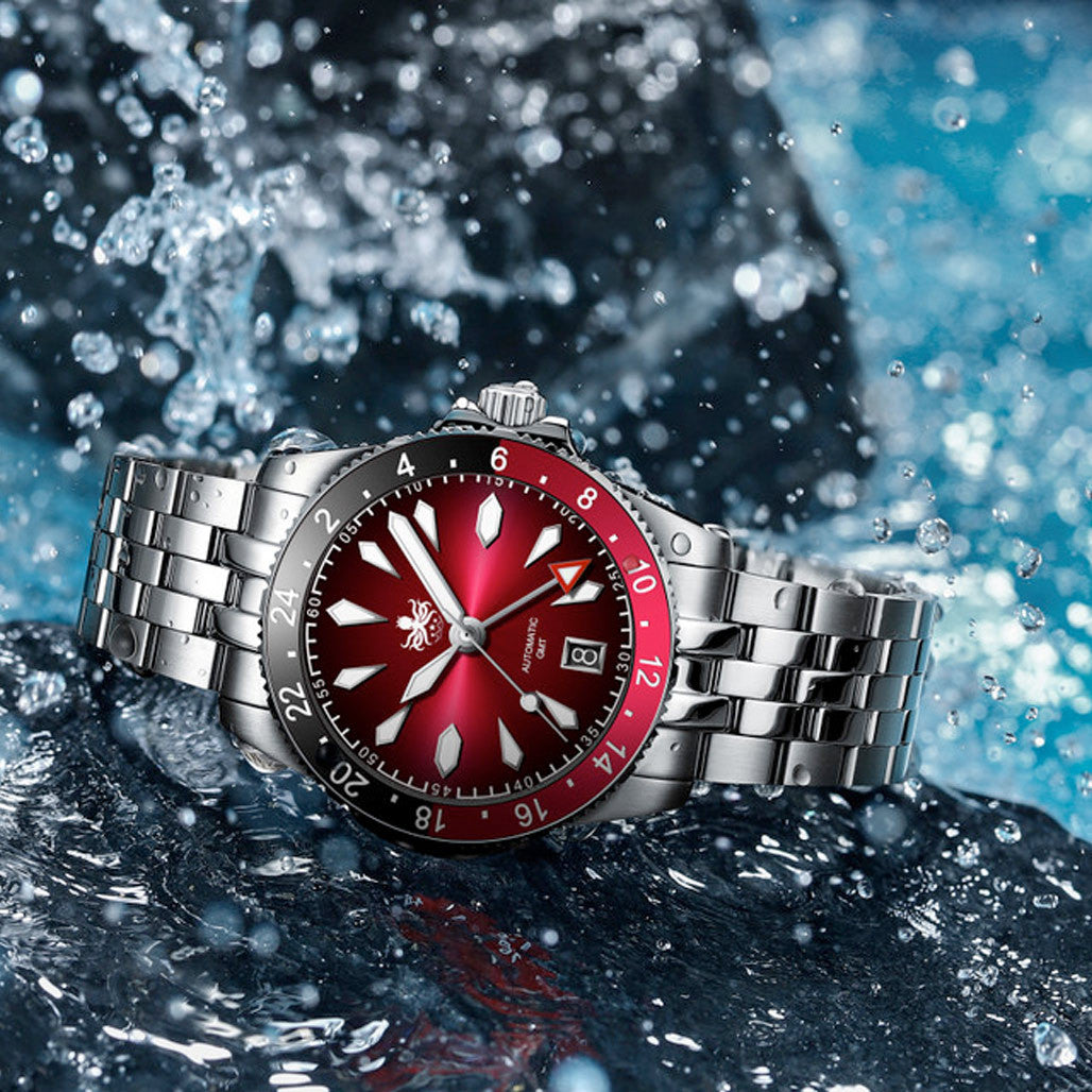 ROBENS(ローベンス)　VOYAGER 3EX　ボイジャー3EX Phoibos Voyager GMT Automatic Watch with Burgundy Sunray Dial