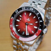 Phoibos Voyager GMT Automatic Watch with Burgundy Sunray Dial #PY058D