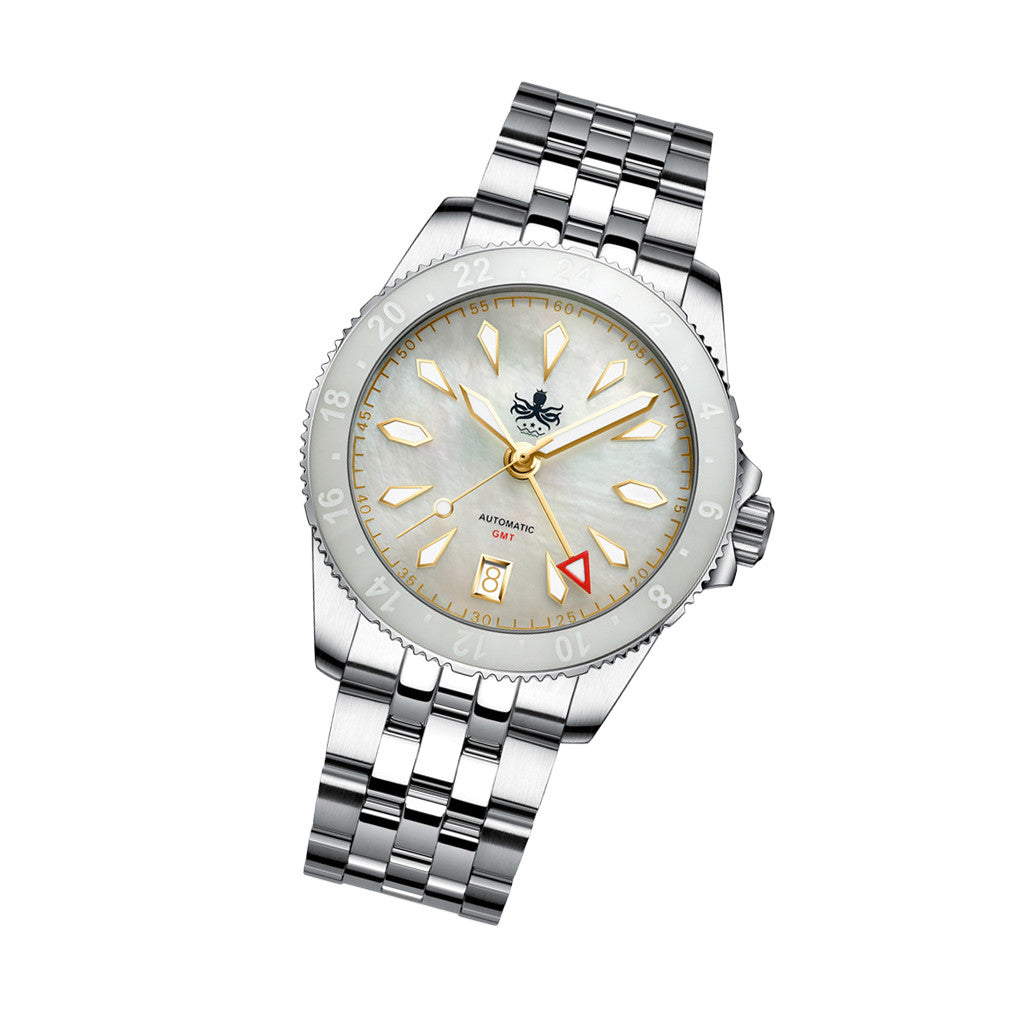 Phoibos Voyager GMT Automatic Watch with White MOP Dial #PY058E
