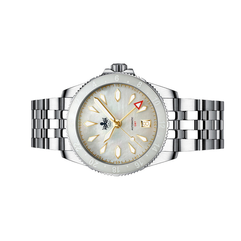 Phoibos Voyager GMT Automatic Watch with White MOP Dial #PY058E