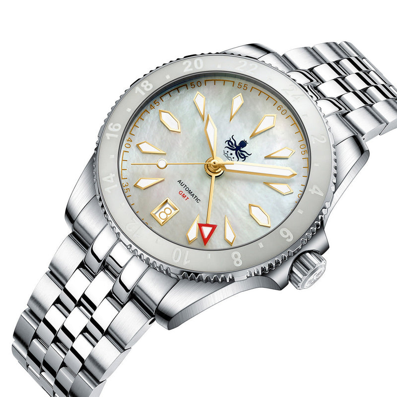 Phoibos Voyager GMT Automatic Watch with White MOP Dial #PY058E