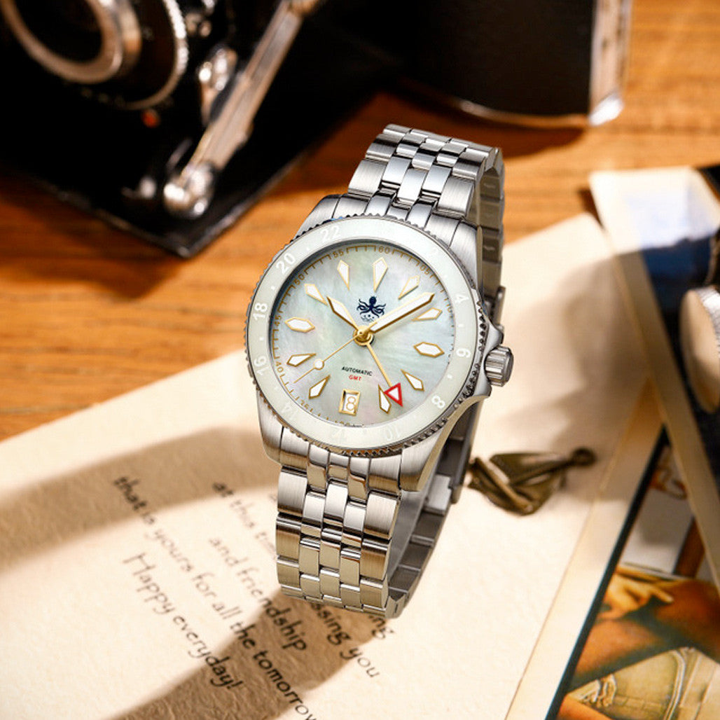 Phoibos Voyager GMT Automatic Watch with White MOP Dial #PY058E