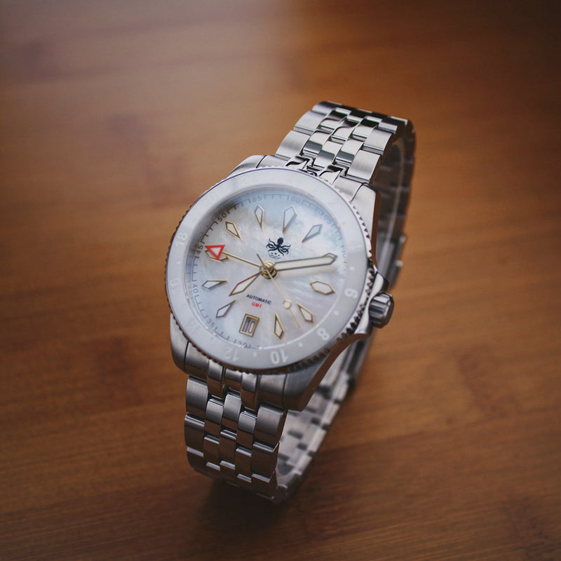 Phoibos Voyager GMT Automatic Watch with White MOP Dial #PY058E
