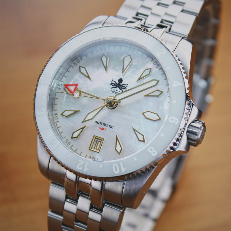 Phoibos Voyager GMT Automatic Watch with White MOP Dial #PY058E