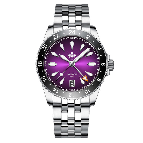 PHOIBOS Voyager GMT 100M Automatic Diver Watch PY058E Royal Purple Sunray #PY058H