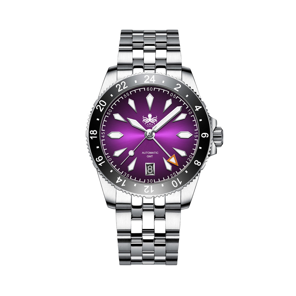 PHOIBOS Voyager GMT 100M Automatic Diver Watch PY058E Royal Purple