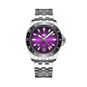 PHOIBOS Voyager GMT 100M Automatic Diver Watch PY058E Royal Purple Sunray #PY058H