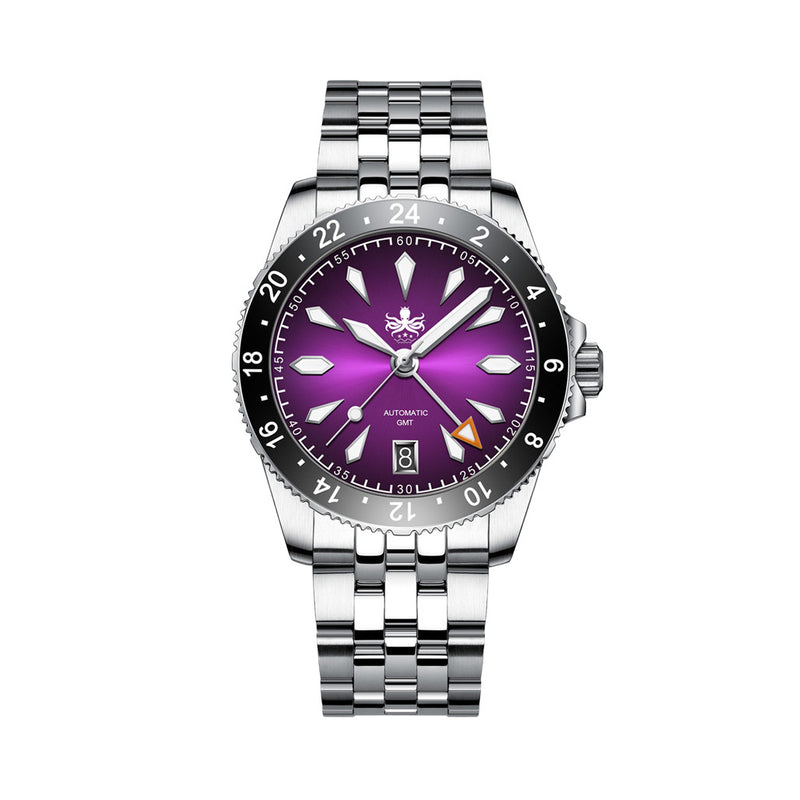 PHOIBOS Voyager GMT 100M Automatic Diver Watch PY058E Royal Purple Sunray #PY058H