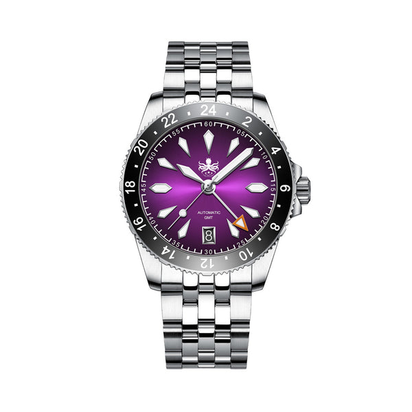 PHOIBOS Voyager GMT 100M Automatic Diver Watch PY058E Royal Purple Sunray #PY058H
