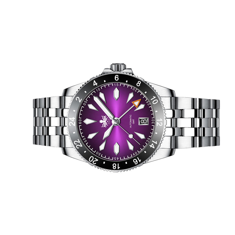 PHOIBOS Voyager GMT 100M Automatic Diver Watch PY058E Royal Purple Sunray #PY058H