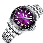 PHOIBOS Voyager GMT 100M Automatic Diver Watch PY058E Royal Purple Sunray #PY058H