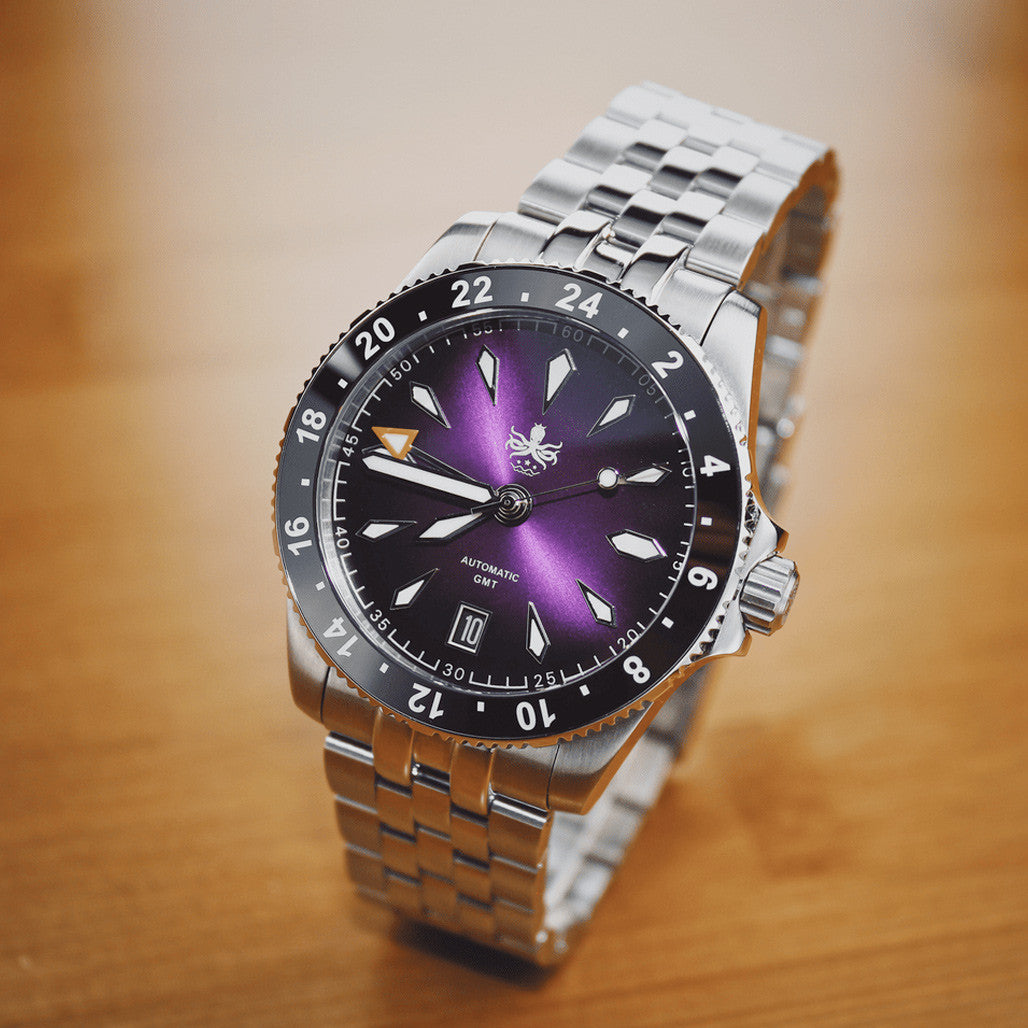 PHOIBOS Voyager GMT 100M Automatic Diver Watch PY058E Royal Purple