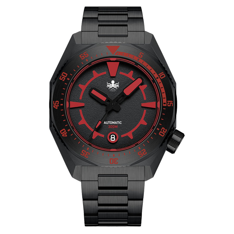 Phoibos Depth Hunter 300M Automatic DLC Diver with Black and Red Dial #PY060DX
