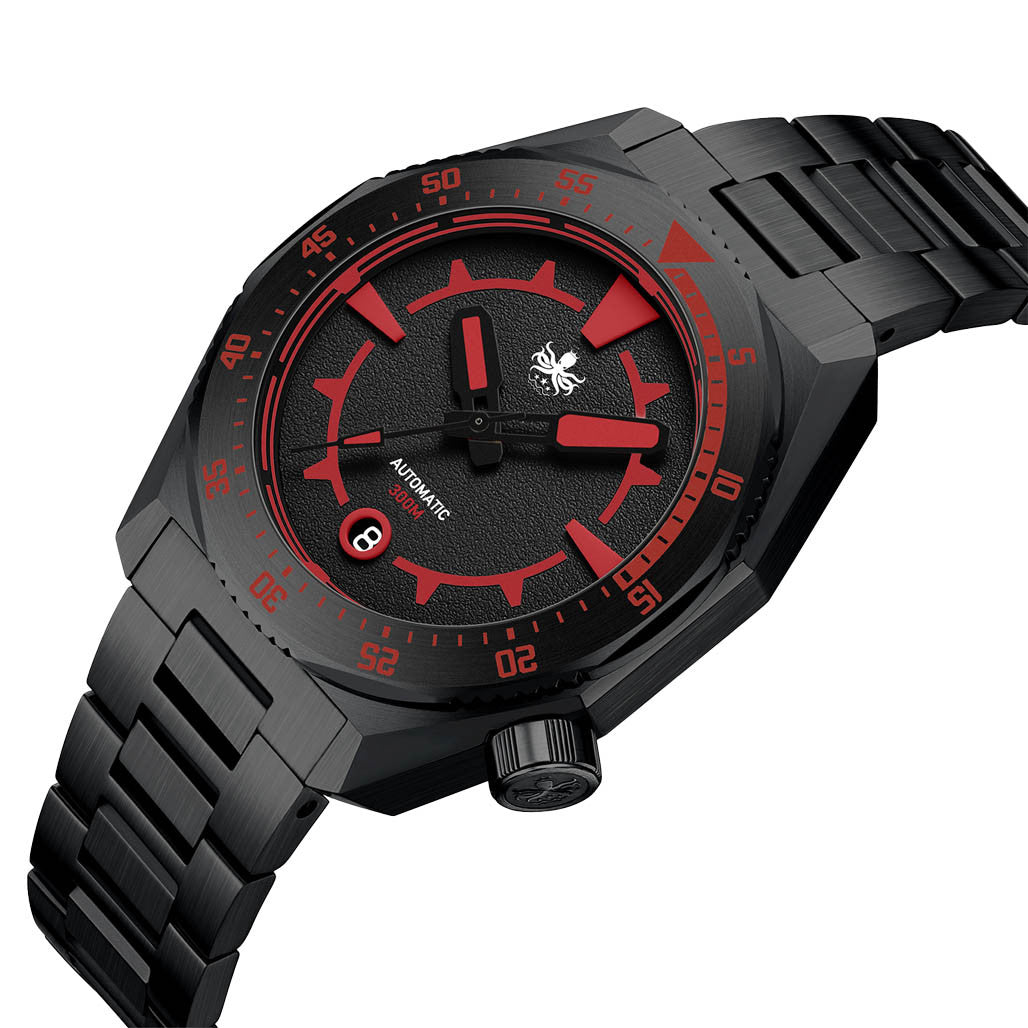 Phoibos Depth Hunter 300M Automatic DLC Diver with Black and Red