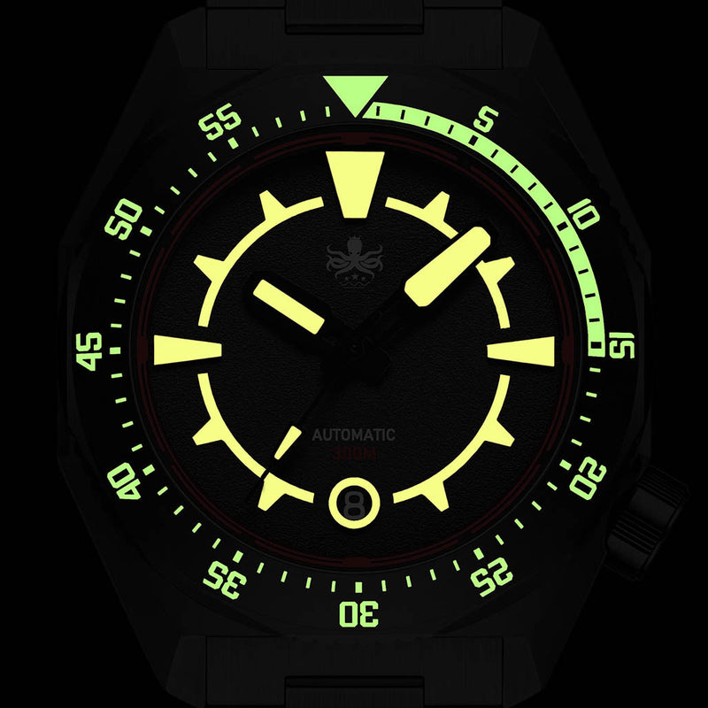 Phoibos Depth Hunter 300M Automatic DLC Diver with Black and Red Dial #PY060DX