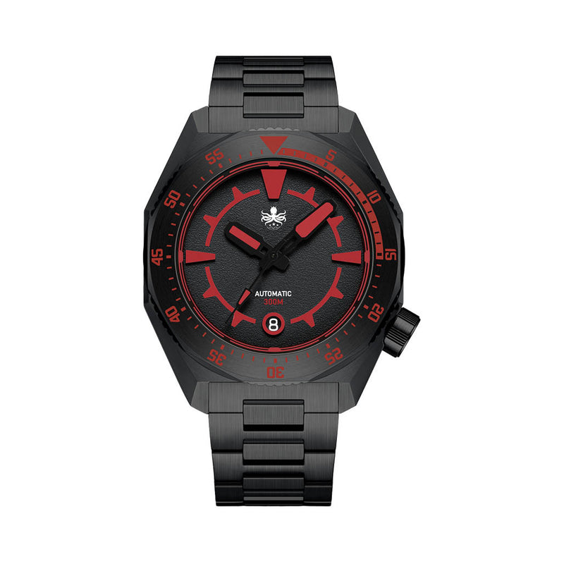 Phoibos Depth Hunter 300M Automatic DLC Diver with Black and Red Dial #PY060DX