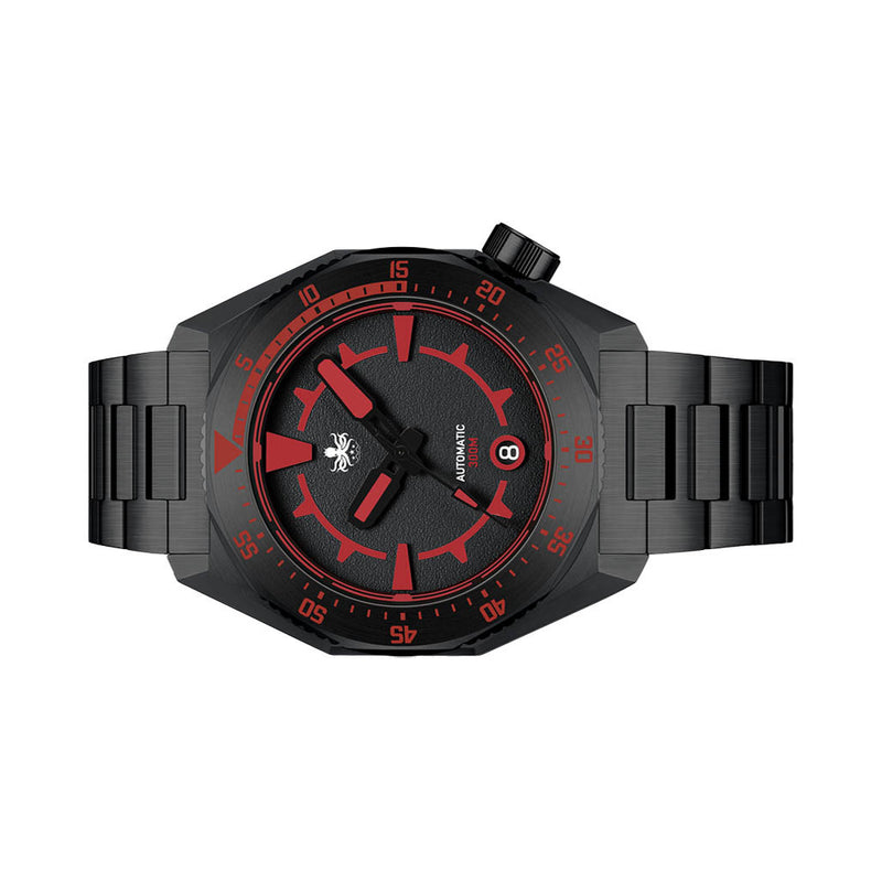 Phoibos Depth Hunter 300M Automatic DLC Diver with Black and Red Dial #PY060DX