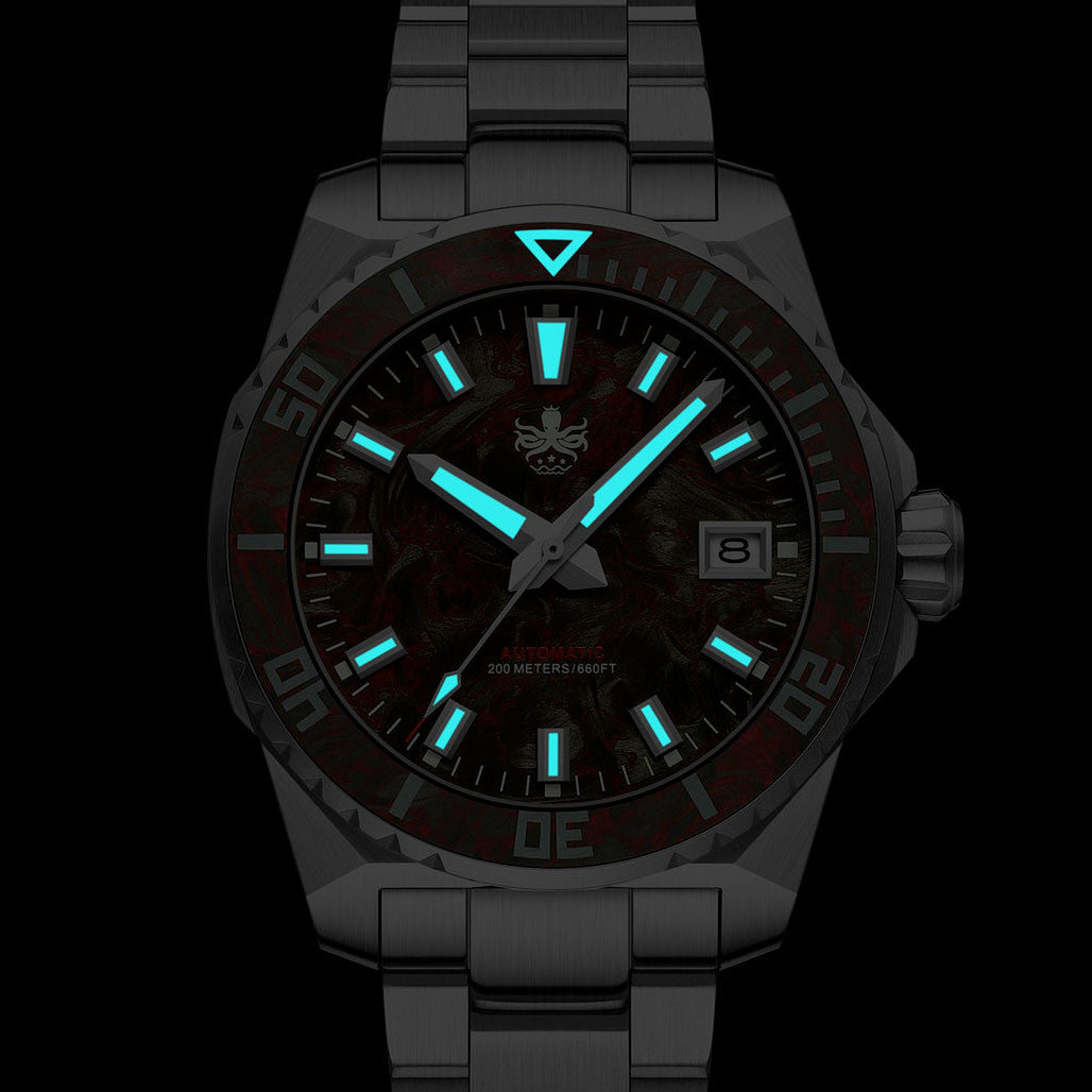 Phoibos Leviathan 40mm Dive Watch with Blue Forged Carbon Fiber