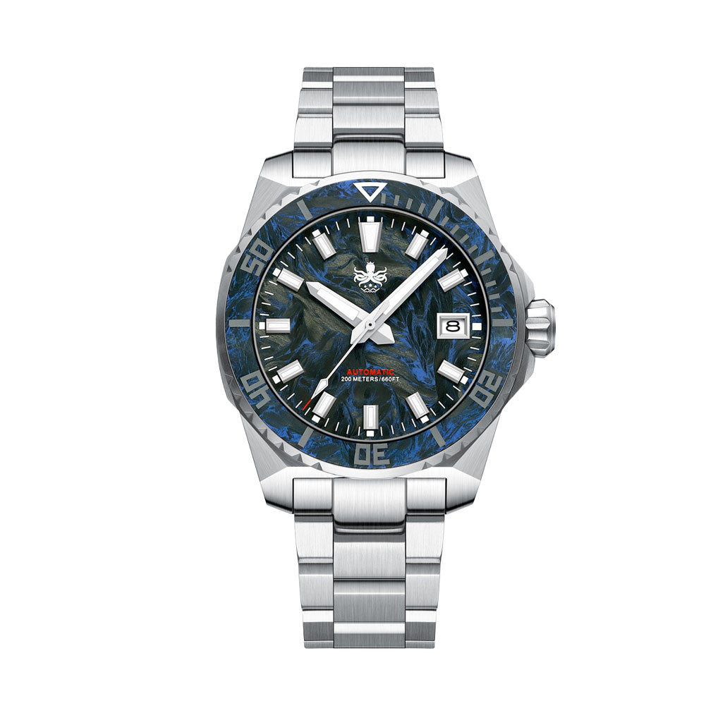 Phoibos Leviathan 40mm Dive Watch with Blue Forged Carbon Fiber