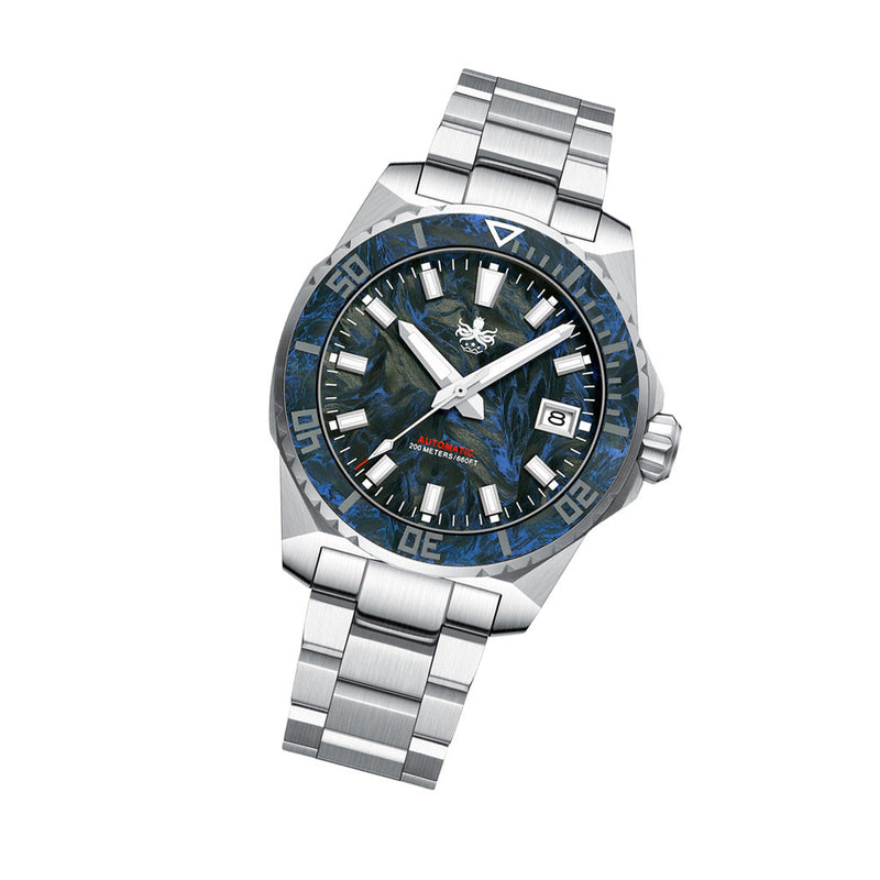 Phoibos Leviathan 40mm Dive Watch with Blue Forged Carbon Fiber #PY062B