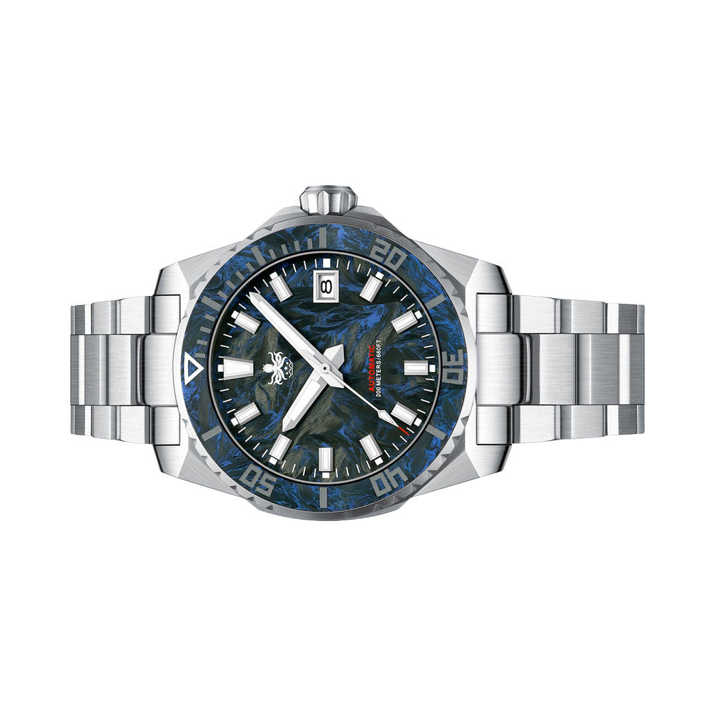 Phoibos Leviathan 40mm Dive Watch with Blue Forged Carbon Fiber