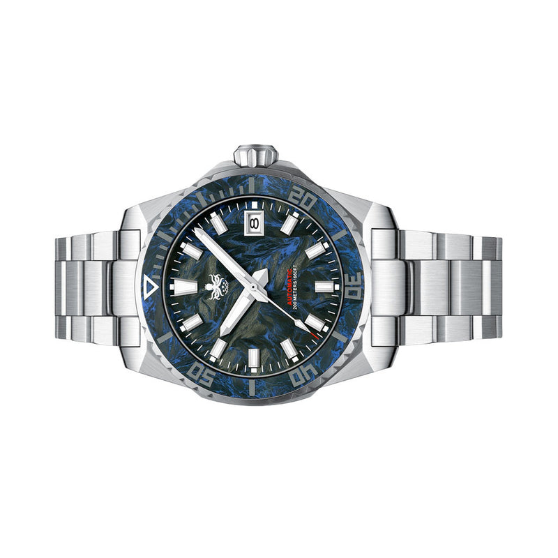 Phoibos Leviathan 40mm Dive Watch with Blue Forged Carbon Fiber #PY062B