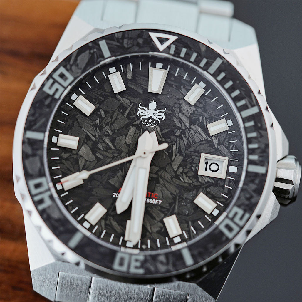 Phoibos Leviathan 40mm Dive Watch with Black Forged Carbon Fiber
