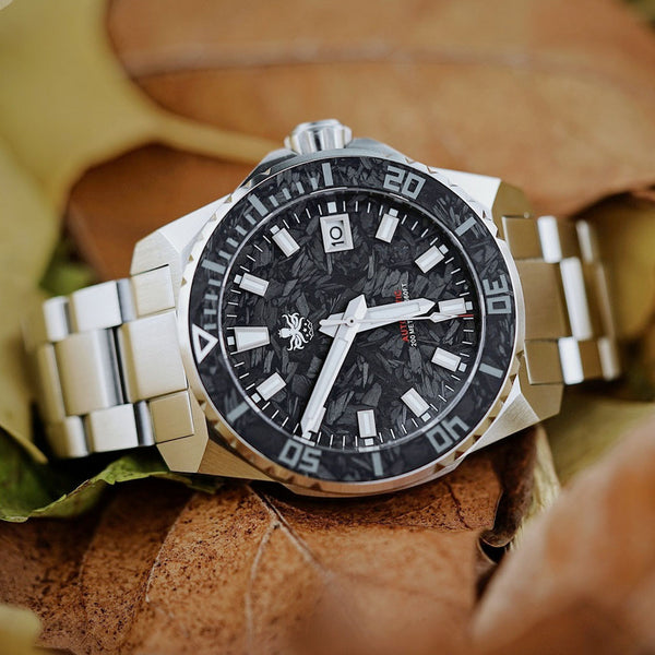 Phoibos Leviathan 40mm Dive Watch with Black Forged Carbon Fiber #PY062C