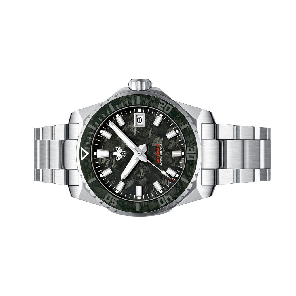 Phoibos Leviathan 40mm Dive Watch with Black Forged Carbon Fiber