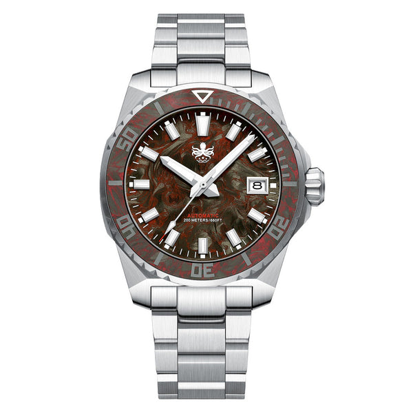 Phoibos Leviathan 40mm Dive Watch with Red Forged Carbon Fiber #PY062D