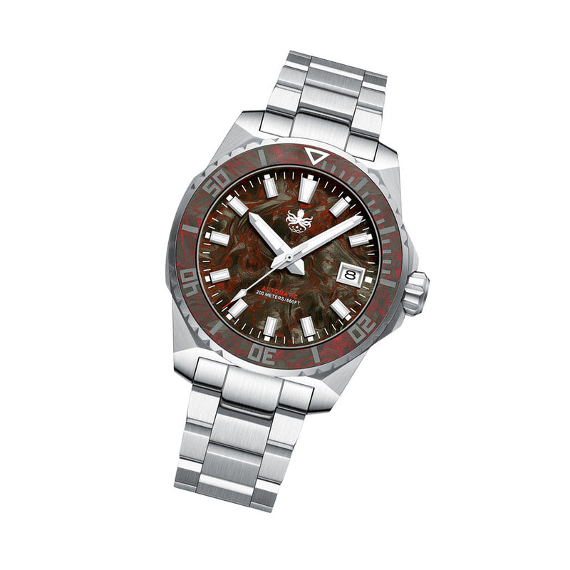 Phoibos Leviathan 40mm Dive Watch with Red Forged Carbon Fiber #PY062D