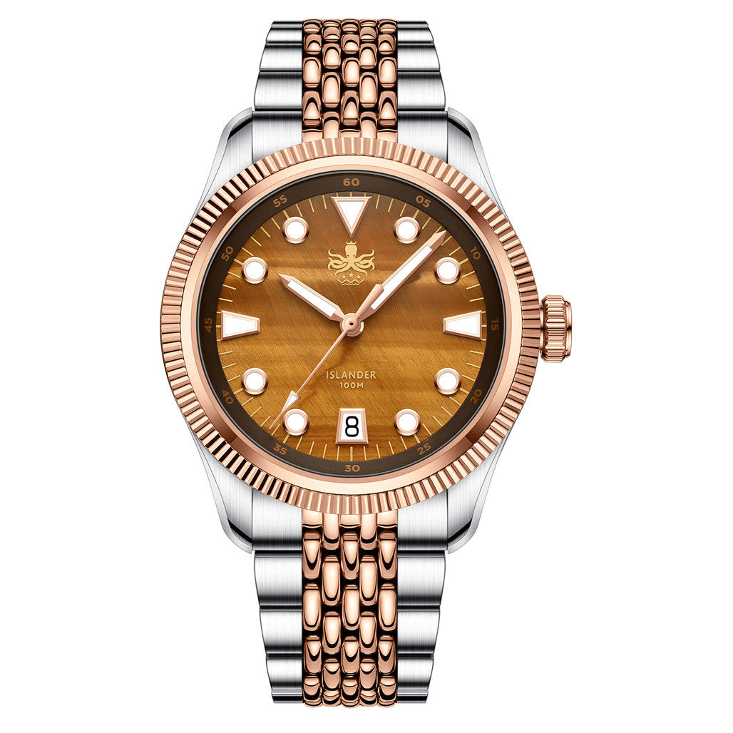 PHOIBOS x ISLANDER Delphinus Tiger's Eye Stone Dial Watch #PY066