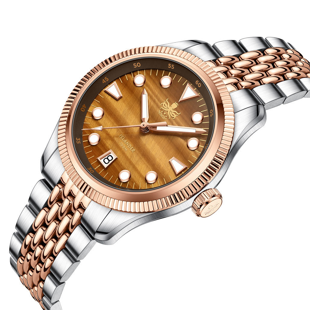 PHOIBOS x ISLANDER Delphinus Tiger's Eye Stone Dial Watch #PY066